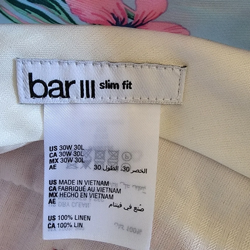 Bar lll Linen Pink Pnats Size 30w 30in Inseam New With Tags